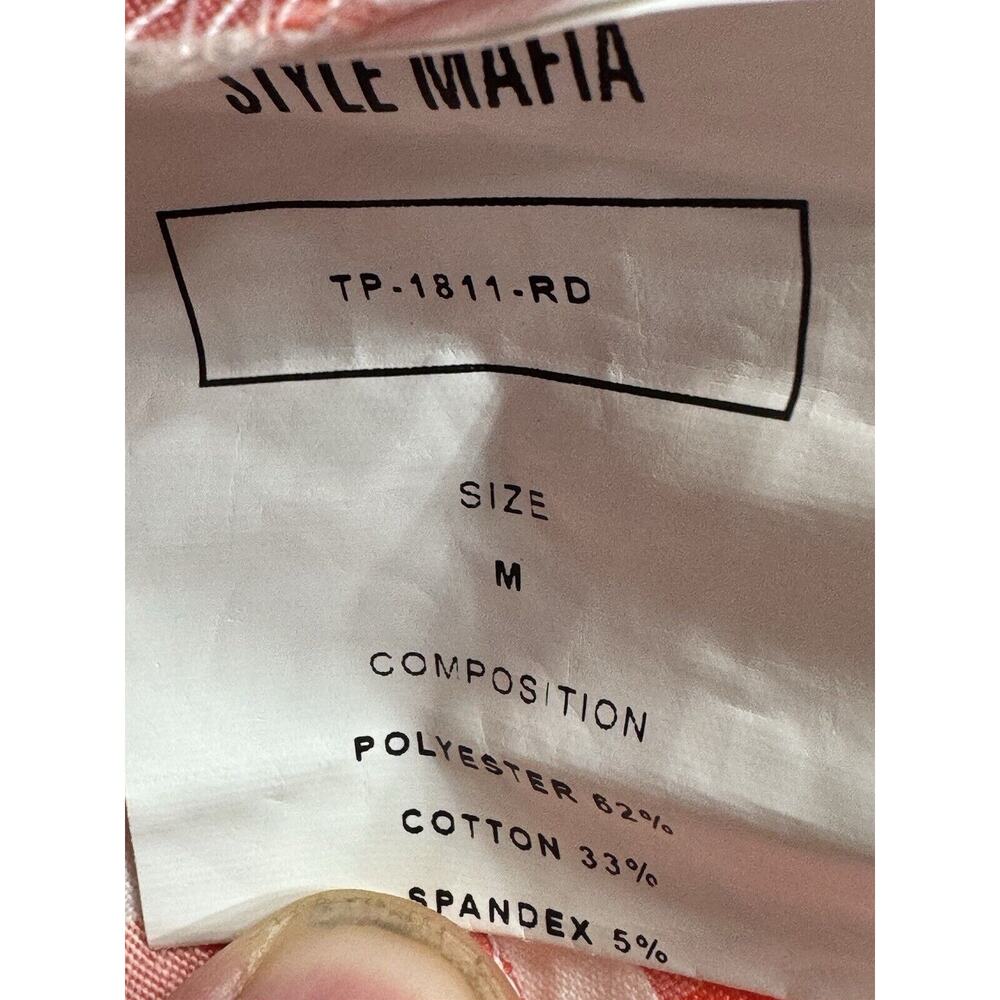 Style Mafia Seersucker Red Plaid Checker Blouse Long Tie Sleeves Size Medium M - Picture 4 of 5